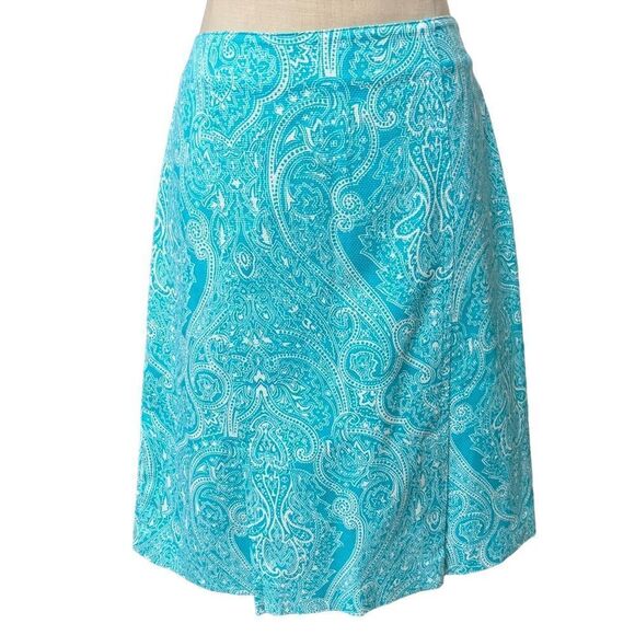 Teal and White Paisley A-Line Skirt by Talbots.  SZ: 6 / EUC - Picture 2 of 9
